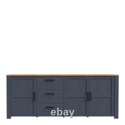 Bohol Large Sideboard 3 Door 3 Drawer in Riviera Oak/Navy