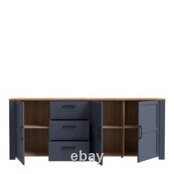 Bohol Large Sideboard 3 Door 3 Drawer in Riviera Oak/Navy