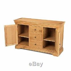 Bordeaux solid oak furniture large two door three drawer sideboard