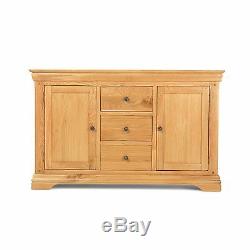 Bordeaux solid oak furniture large two door three drawer sideboard