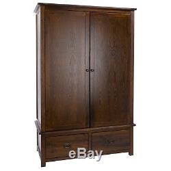 Boston Traditional Quality Solid Pine Dark Wood 2 Door 2 Drawer Large Wardrobe