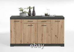 Bristol' Rustic Oak Anthracite Grey Stone Large 4 Door Sideboard with Drawers