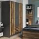 Brooklyn Large 3 Door Wardrobe With 2 Drawers In Walnut And Grey