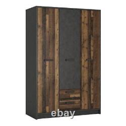 Brooklyn Large 3 Door Wardrobe With 2 Drawers In Walnut And Grey