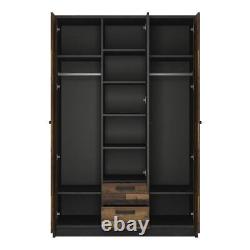 Brooklyn Large 3 Door Wardrobe With 2 Drawers In Walnut And Grey