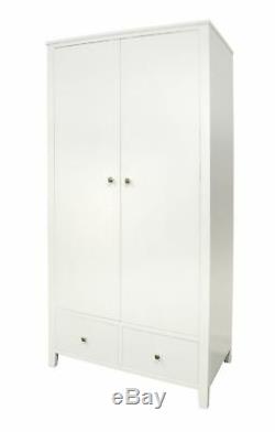 Brooklyn WHITE Double Wardrobe. Large 2 door wardrobe with deep drawers. STURDY