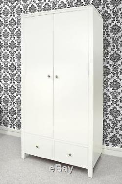 Brooklyn WHITE Double Wardrobe. Large 2 door wardrobe with deep drawers. STURDY
