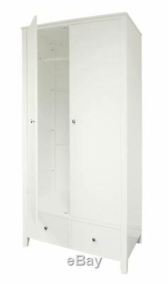 Brooklyn WHITE Double Wardrobe. Large 2 door wardrobe with deep drawers. STURDY