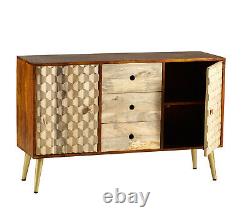 CNC Retro Mango Wood 3 Drawers and Door Large Sideboard Dining Room Furniture