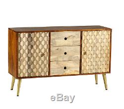 CNC Retro Solid Wood & Metal Legs With 3 Drawer And 2 Side Doors Large Sideboard