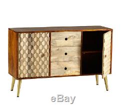CNC Retro Solid Wood & Metal Legs With 3 Drawer And 2 Side Doors Large Sideboard