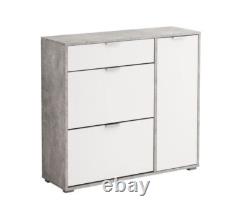 Cante Concrete Grey and White Large Shoe Cabinet With Drawer And Revolving Doors