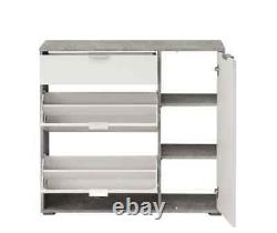 Cante Concrete Grey and White Large Shoe Cabinet With Drawer And Revolving Doors