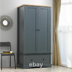 Carden 2 Doors Double Wardrobe with 1 Large Drawer in Dark Grey & Oak