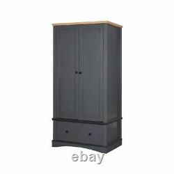 Carden 2 Doors Double Wardrobe with 1 Large Drawer in Dark Grey & Oak