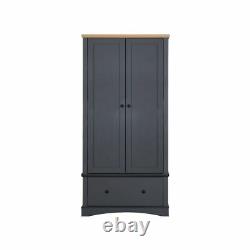 Carden 2 Doors Double Wardrobe with 1 Large Drawer in Dark Grey & Oak