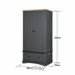 Carden 2 Doors Double Wardrobe with 1 Large Drawer in Dark Grey & Oak