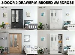 Charles Ash or Oak Effect 3 Door 2 Drawer Triple Large Mirrored Combi Wardrobes