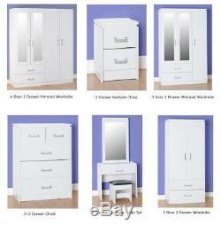 Charles Modern White Large Mirrored Wardrobe, Dresser, Chests, Bedroom Furniture