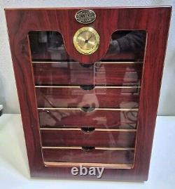 Cherrywood Lucky Large 7 Drawer Humidor cabinet Clear Door Cherry Finish VGC