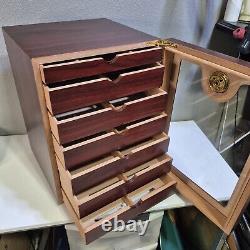 Cherrywood Lucky Large 7 Drawer Humidor cabinet Clear Door Cherry Finish VGC