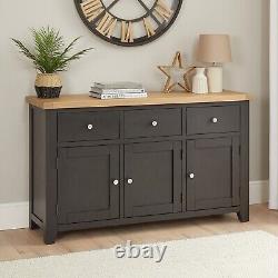 Cheshire Black Painted Oak Large 3 Drawer 3 Door Sideboard