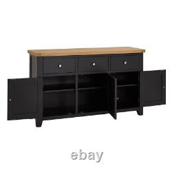 Cheshire Black Painted Oak Large 3 Drawer 3 Door Sideboard