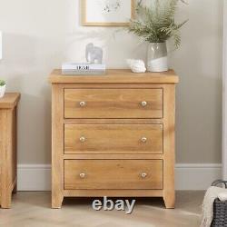 Cheshire Limed Oak 3 Drawer Compact Chest-Large Bedside Lamp Table Storage -LR08