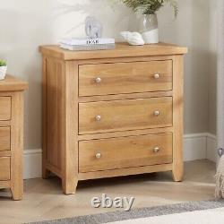 Cheshire Limed Oak 3 Drawer Compact Chest-Large Bedside Lamp Table Storage -LR08