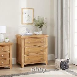 Cheshire Limed Oak 3 Drawer Compact Chest-Large Bedside Lamp Table Storage -LR08