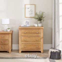 Cheshire Limed Oak 3 Drawer Compact Chest-Large Bedside Lamp Table Storage -LR08