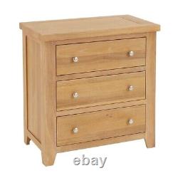 Cheshire Limed Oak 3 Drawer Compact Chest-Large Bedside Lamp Table Storage -LR08