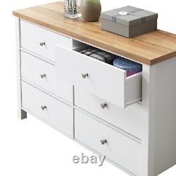 Chest of Drawers 6 White with Oak Colour Top Large Bedroom Furniture Modern