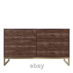Chest of Drawers Dark Mango Wood 6 Drawers Wide with Gold Legs and Handes