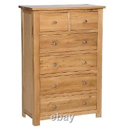 Chest of Drawers, Large Wooden Dresser, Tall Solid Oak 2 Over 4 Drawer Chest