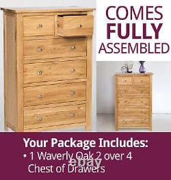 Chest of Drawers, Large Wooden Dresser, Tall Solid Oak 2 Over 4 Drawer Chest