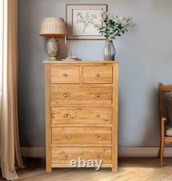 Chest of Drawers, Large Wooden Dresser, Tall Solid Oak 2 Over 4 Drawer Chest