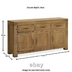 Chunky Large Oak Sideboard Rustic Dark Solid Wood 3 Door 3 Drawer Abbey Grande