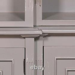 Classic French Style Large Breakfront Distressed Painted Grey Dresser Bookcase