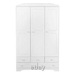 Classic Style Large Tall White 3 Door Wardrobe 5 Drawers Hanging Clothes Rail