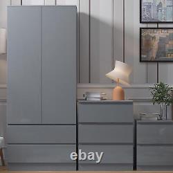 Combination Wardrobe Grey Gloss 2 Door 2 Drawer Large Fronts Matt Grey Frame