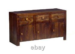 Contemporary Large Sideboard Cupboard 3 Drawer 3 Door Storage Dark Walnut Mango