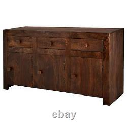 Contemporary Large Sideboard Cupboard 3 Drawer 3 Door Storage Dark Walnut Mango