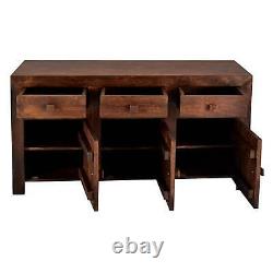 Contemporary Large Sideboard Cupboard 3 Drawer 3 Door Storage Dark Walnut Mango