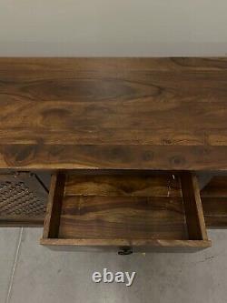 Contemporary Solid Mango Wood 3 Drawers and 2 Doors Large Sideboard in Walnut