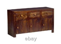 Contemporary Solid Mango Wood 3 Drawers and 3 Doors Large Sideboard in Walnut