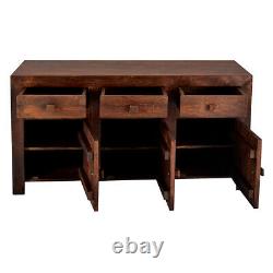 Contemporary Solid Mango Wood 3 Drawers and 3 Doors Large Sideboard in Walnut