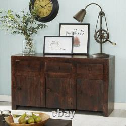 Contemporary Solid Mango Wood 3 Drawers and 3 Doors Large Sideboard in Walnut