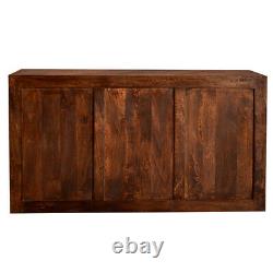 Contemporary Solid Mango Wood 3 Drawers and 3 Doors Large Sideboard in Walnut