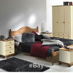 Copenhagen Wide 3 Door 4 Drawer Wardrobe Cream/Pine Large Wardrobe Bedroom